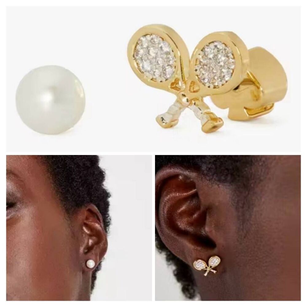 KATE SPADE NY Queen of the Court Tennis Racquet Pearl Stud Earrings